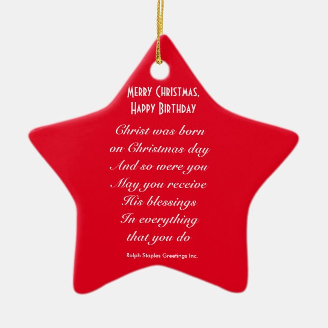 Merry Christmas happy birthday Ceramic Tree Decoration (Front)