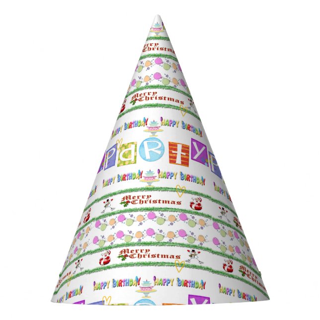 Merry Christmas Happy Birthday Paper Party Party Hat (Front)