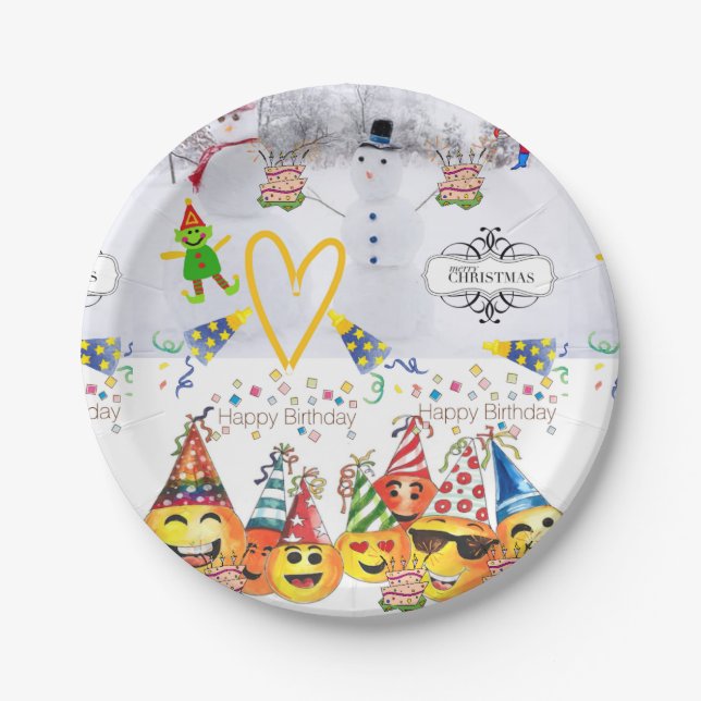 Merry Christmas Happy Birthday Paper Plates (Front)
