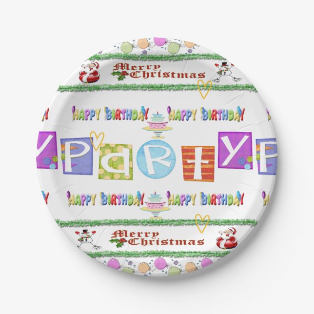 Merry Christmas Happy Birthday Paper Plates (Front)