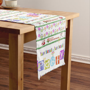 Merry Christmas Happy Birthday Table Runner
