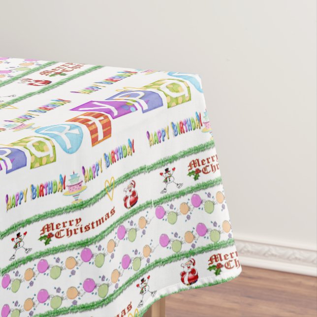 Merry Christmas Happy Birthday Tablecloth  (In Situ)