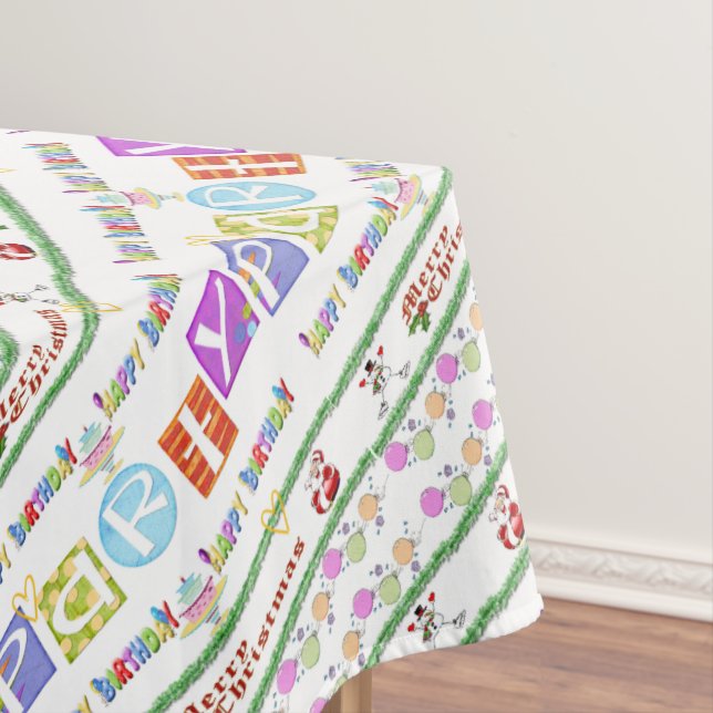Merry Christmas Happy Birthday Tablecloth  (In Situ)