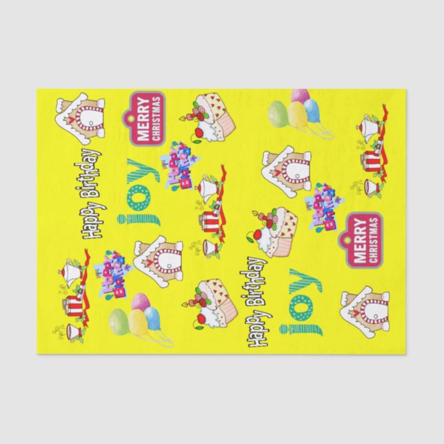 Merry Christmas Happy Birthday Tissue Paper  (Front)