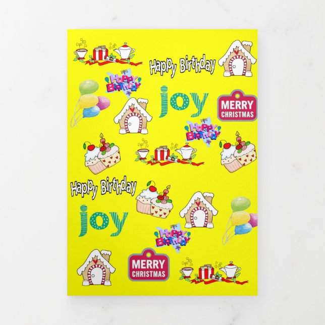 Merry Christmas Happy Birthday Tri-Fold Card (Cover)