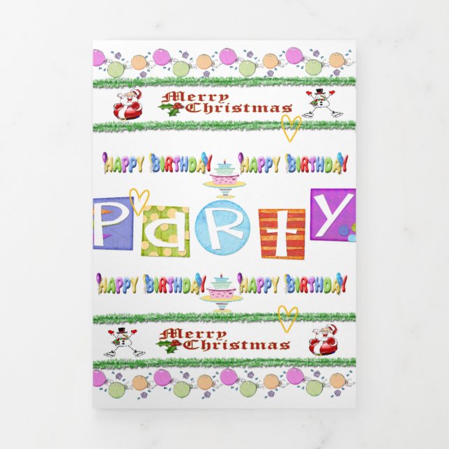 Merry Christmas Happy Birthday Tri-Fold Card (Cover)