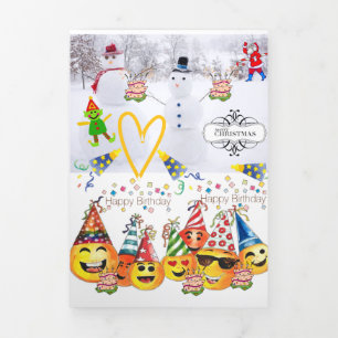 Merry Christmas Happy Birthday Tri-Fold Card