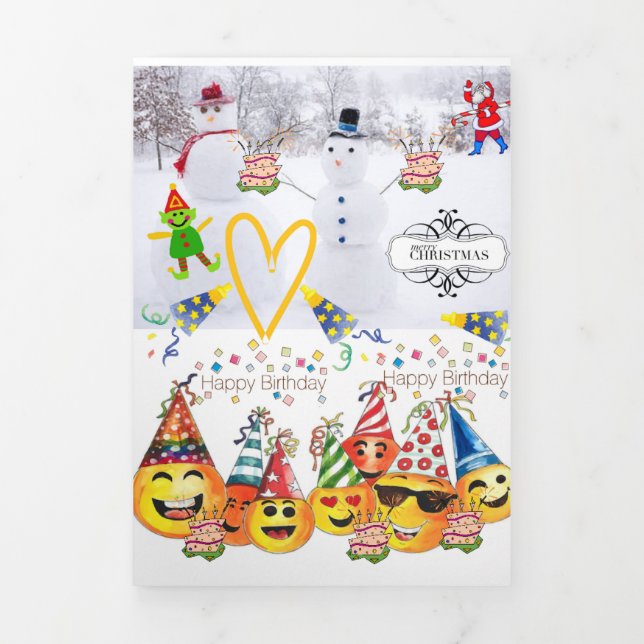 Merry Christmas Happy Birthday Tri-Fold Card (Cover)