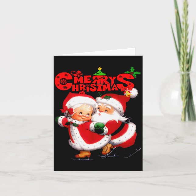 Merry Christmas - Happy Cute Mrs Claus And Mr Clau Card (Front)