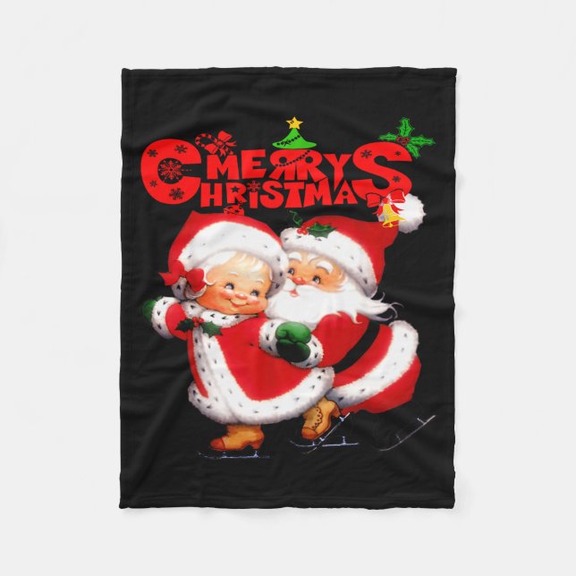 Merry Christmas - Happy Cute Mrs Claus And Mr Clau Fleece Blanket (Front)