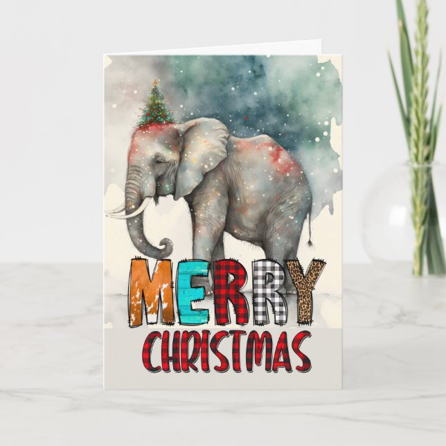 Merry Christmas Happy Elephant Card (Front)