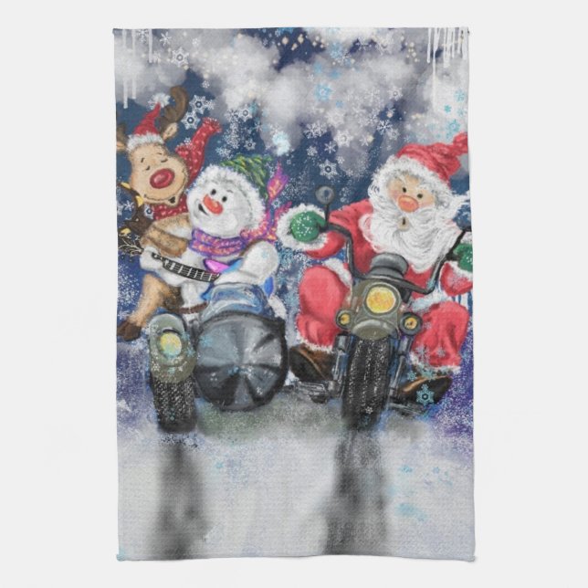 Merry Christmas - Happy Friends - Fun Painting Tea Towel (Vertical)