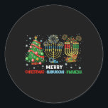 Merry Christmas Happy Hanukkah And Happy Kwanzaa 1 Classic Round Sticker<br><div class="desc">Merry Christmas Happy Hanukkah And Happy Kwanzaa 1</div>