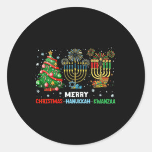 Merry Christmas Happy Hanukkah And Happy Kwanzaa 1 Classic Round Sticker
