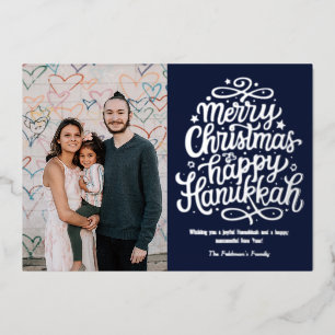 Merry Christmas Happy Hanukkah Family Photo Foil Holiday Card