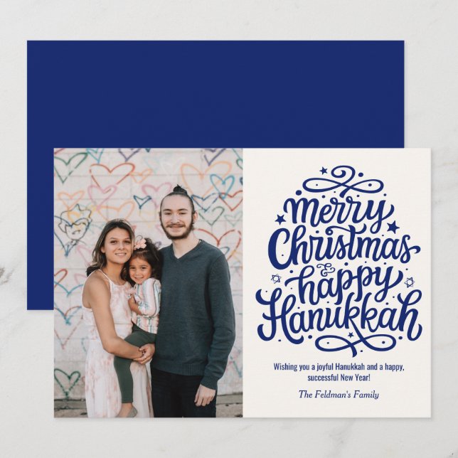 Merry Christmas Happy Hanukkah Family Photo  Holiday Card (Front/Back)