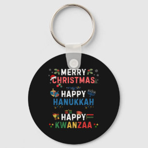 Merry Christmas Happy Hanukkah Happy Kwanzaa 10  Key Ring