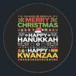 Merry Christmas Happy Hanukkah Happy Kwanzaa 12  Classic Round Sticker<br><div class="desc">Merry Christmas Happy Hanukkah Happy Kwanzaa 12</div>