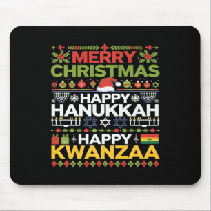 Merry Christmas Happy Hanukkah Happy Kwanzaa 12  Mouse Mat