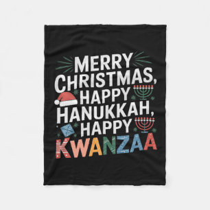 Merry Christmas Happy Hanukkah Happy Kwanzaa 14  Fleece Blanket