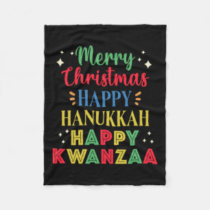 Merry Christmas Happy Hanukkah Happy Kwanzaa 15 Fleece Blanket