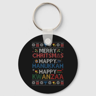 Merry Christmas Happy Hanukkah Happy Kwanzaa 6  Key Ring