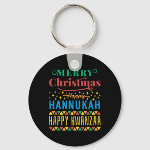Merry Christmas Happy Hanukkah Happy Kwanzaa 8 Key Ring