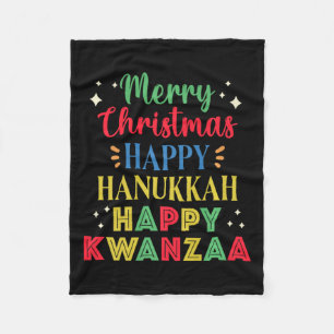 Merry Christmas Happy Hanukkah Happy Kwanzaa 9  Fleece Blanket