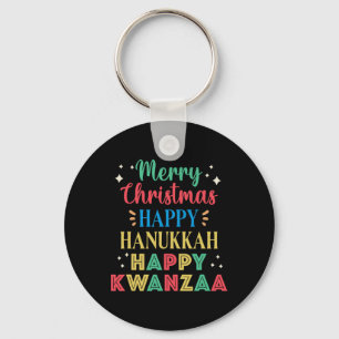 Merry Christmas Happy Hanukkah Happy Kwanzaa 9 Key Ring