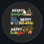 Merry Christmas Happy Hanukkah Happy Kwanzaa Happy Classic Round Sticker<br><div class="desc">Merry Christmas Happy Hanukkah Happy Kwanzaa Happy Holidays</div>
