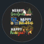 Merry Christmas Happy Hanukkah Happy Kwanzaa Happy Classic Round Sticker<br><div class="desc">Merry Christmas Happy Hanukkah Happy Kwanzaa Happy Holidays</div>