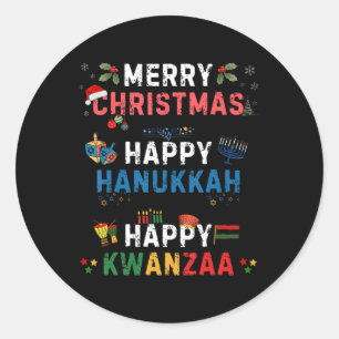 Merry Christmas Happy Hanukkah Happy Kwanzaa Match Classic Round Sticker