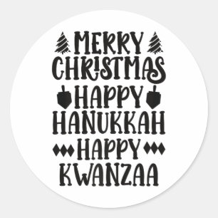 Merry Christmas Happy Hanukkah Happy Kwanzaa Premi Classic Round Sticker
