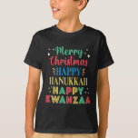 Merry Christmas Happy Hanukkah Happy Kwanzaa Premi T-Shirt<br><div class="desc">Merry Christmas Happy Hanukkah Happy Kwanzaa Premium 5</div>