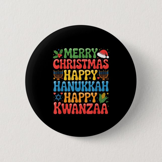 Merry Christmas Happy Hanukkah Kwanzaa Quote  6 Cm Round Badge (Front)