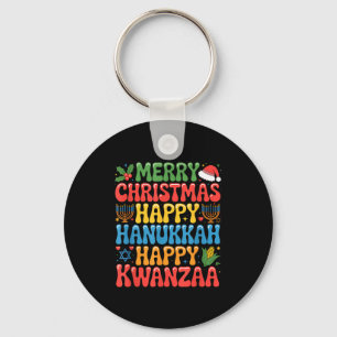 Merry Christmas Happy Hanukkah Kwanzaa Quote Key Ring