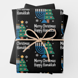 Merry Christmas Happy Hanukkah Menorah Xmas Tree Wrapping Paper Sheet