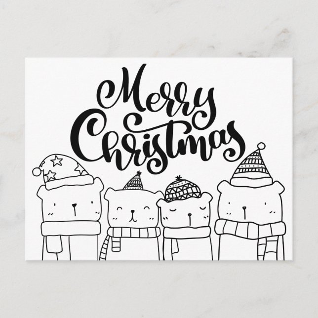 Merry Christmas | Happy Holiday Winter Bears Postcard (Front)