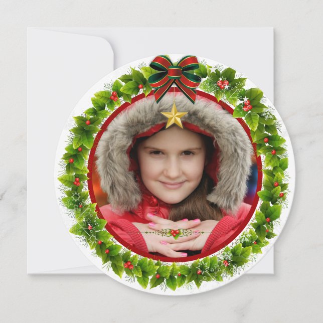 Merry Christmas & Happy Holidays Christmas Wreath Holiday Card (Front)