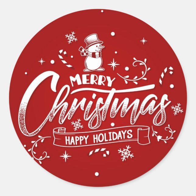 Merry Christmas - Happy Holidays Classic Round Sticker (Front)