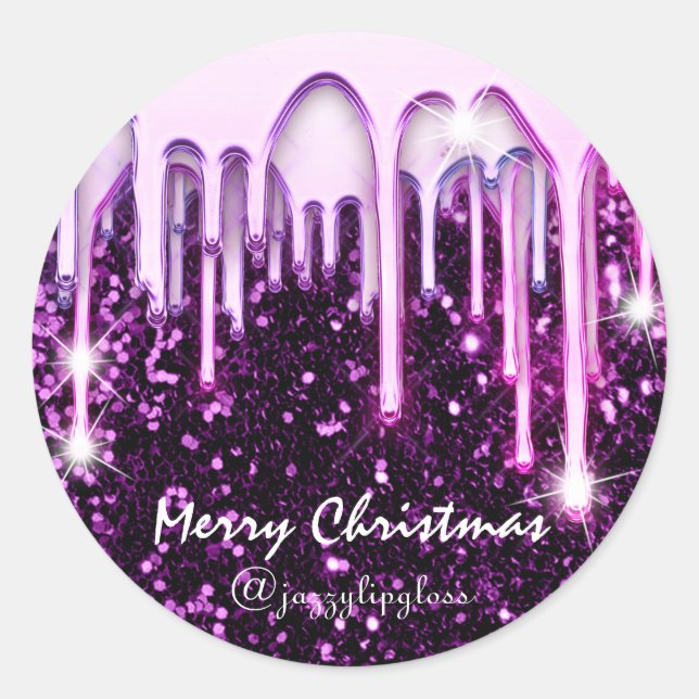 Merry Christmas Happy Holidays From Drips Purple Classic Round Sticker (Front)