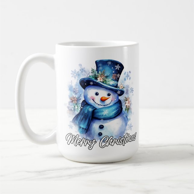 Merry Christmas Happy Holidays Jolly Snowman Coffee Mug (Left)