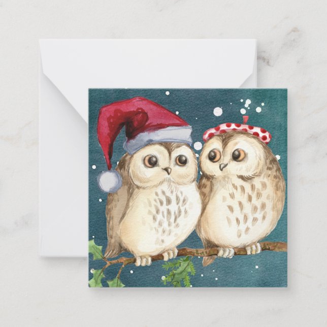 Merry Christmas/Happy Holidays Owls Card (Front)