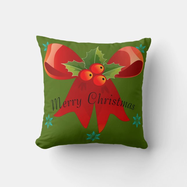 Merry Christmas/Happy Holidays Pillow (Big Bow) (Front)