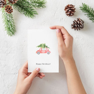 Merry Christmas Happy Holidays Red Car Card