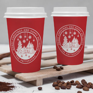 Merry Christmas Happy Holidays Red Winter Home Paper Cups