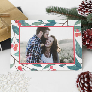 MERRY CHRISTMAS Happy Holidays Watercolor Holly Postcard
