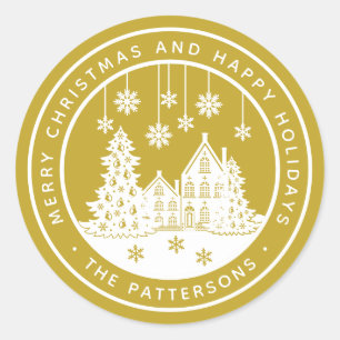 Merry Christmas Happy Holidays Winter Personalised Classic Round Sticker