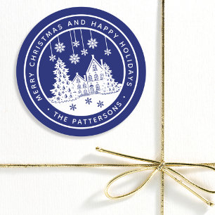 Merry Christmas Happy Holidays Winter Personalised Classic Round Sticker