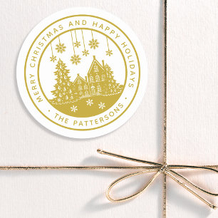 Merry Christmas Happy Holidays Winter Personalised Classic Round Sticker